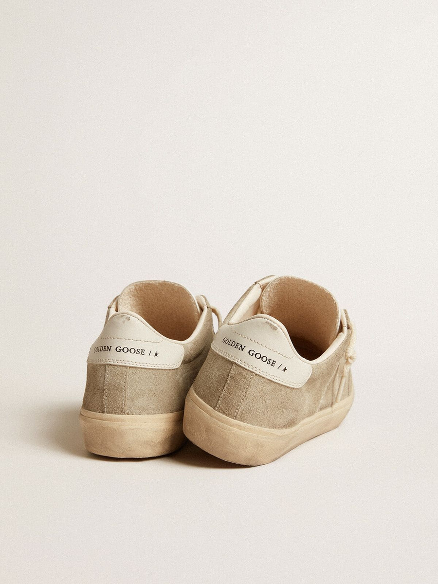 damen-sneaker soul star aus beigefarbenem wildleder mit weißer leder-fersenlasche