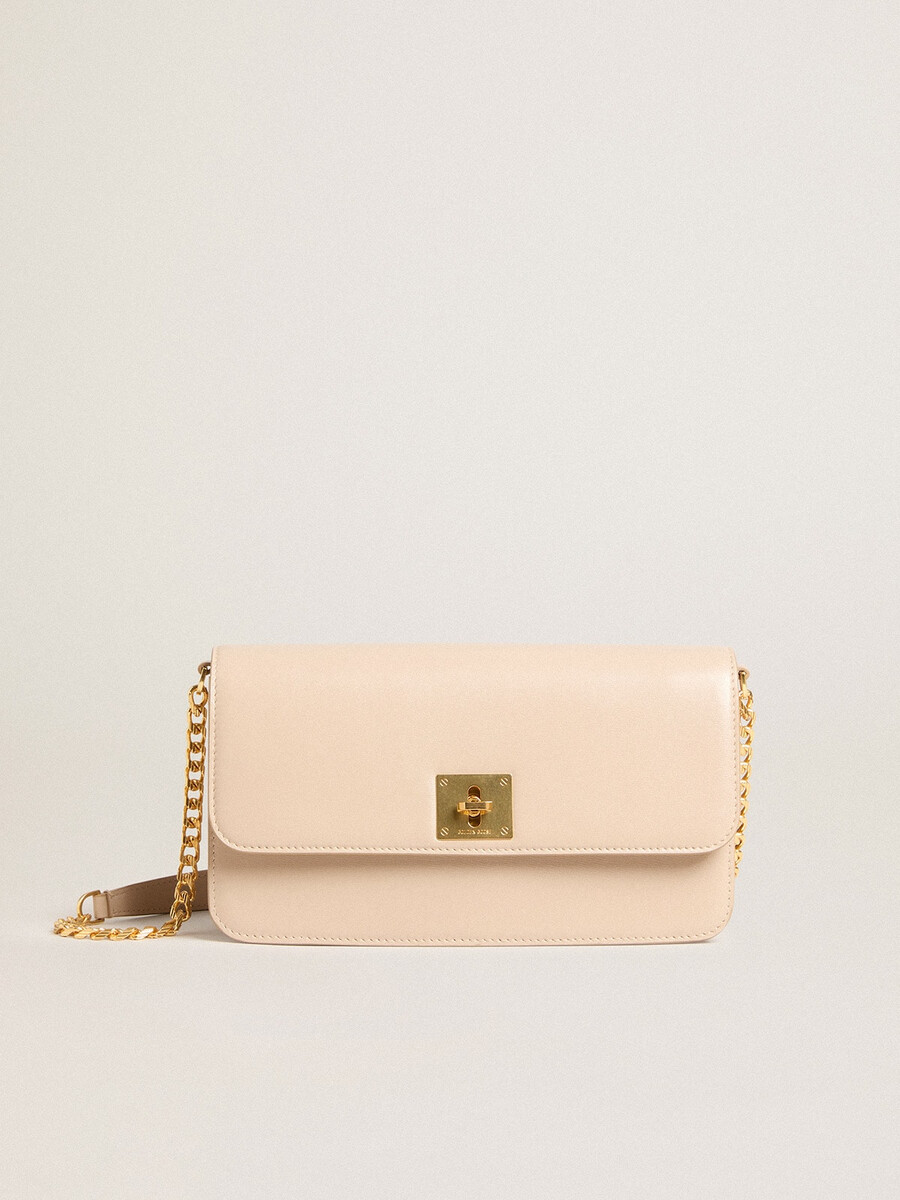 gioia tasche aus hellrosa genarbtem leder mit goldenen details
