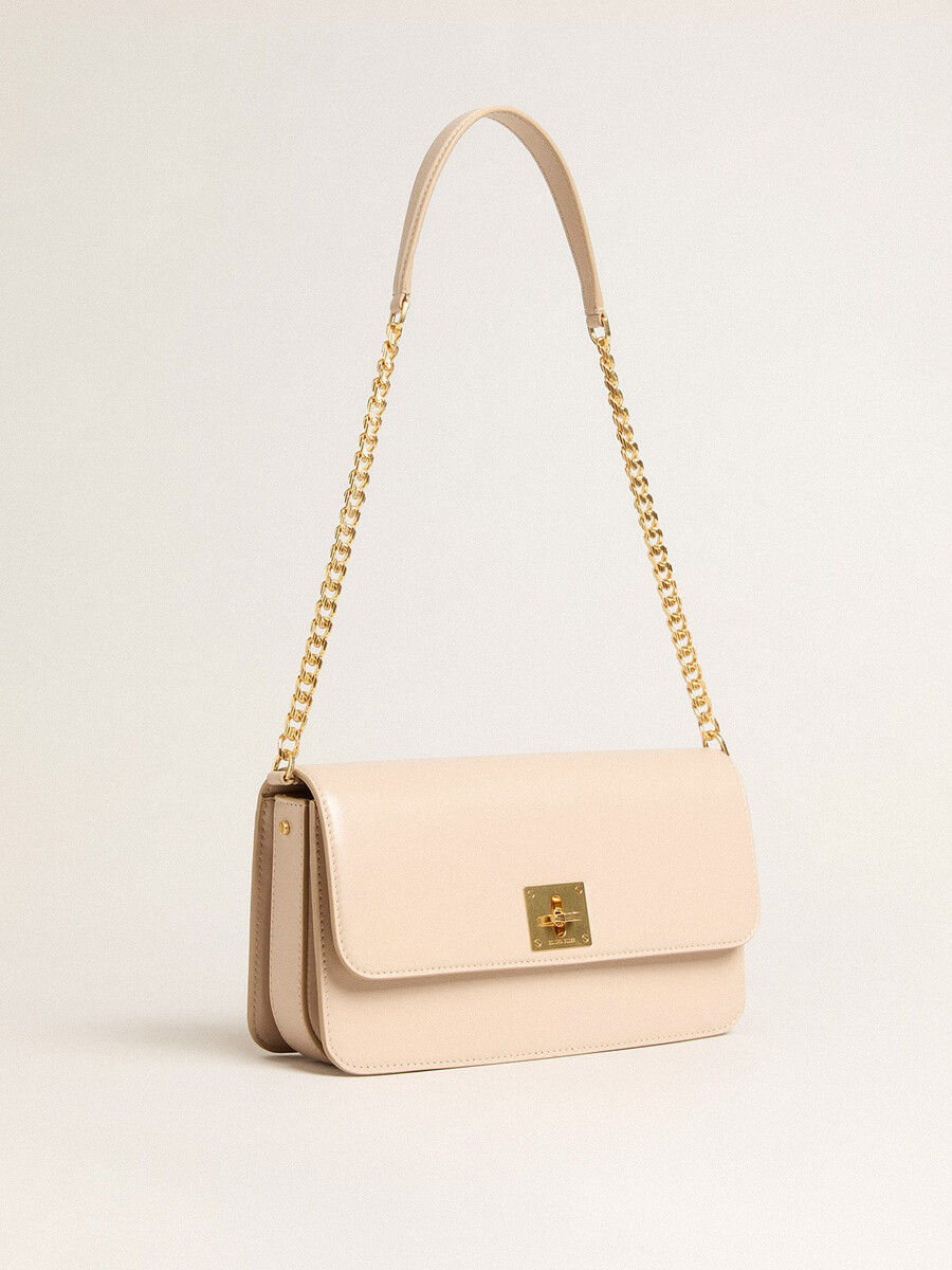 gioia tasche aus hellrosa genarbtem leder mit goldenen details