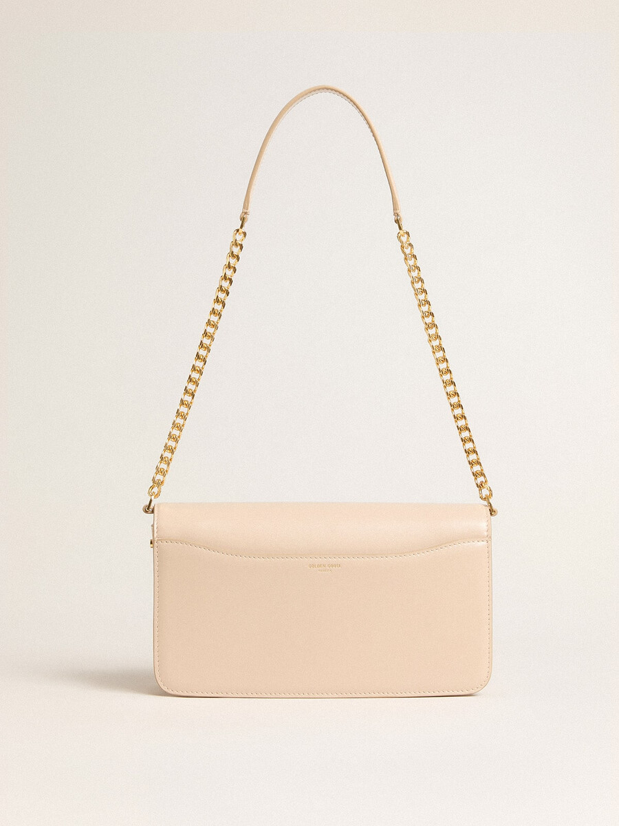 gioia tasche aus hellrosa genarbtem leder mit goldenen details