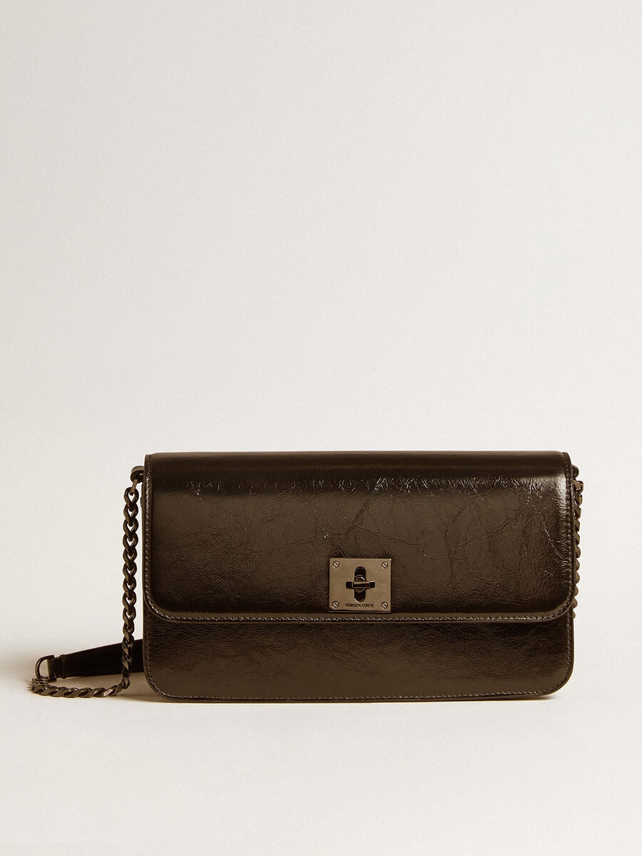 gioia tasche aus schwarzem glänzendem leder mit metalldetails