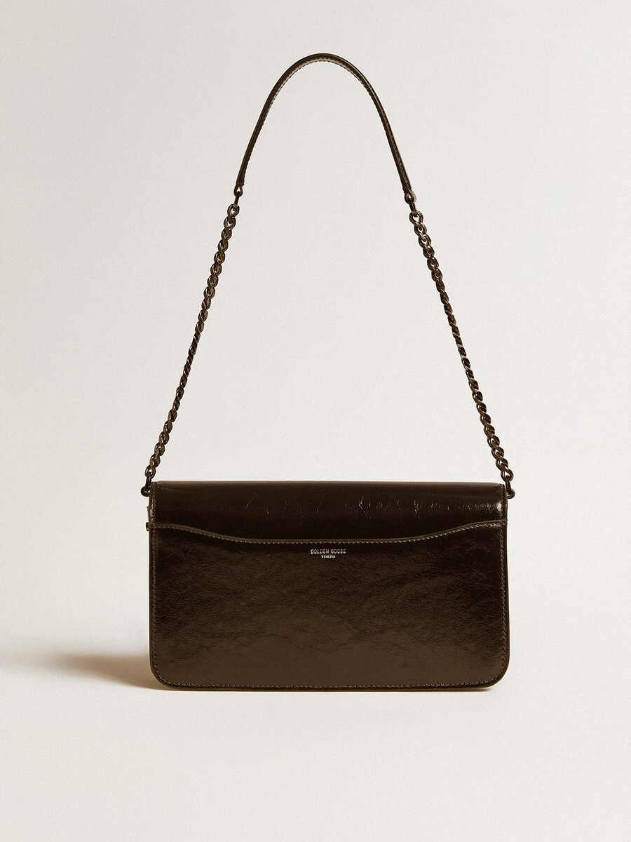 gioia tasche aus schwarzem glänzendem leder mit metalldetails