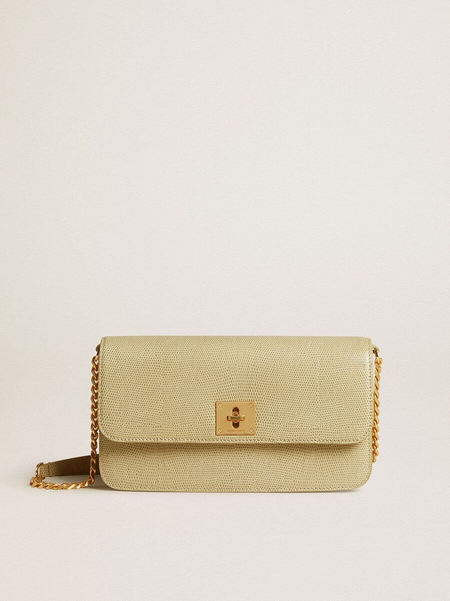 gioia tasche aus mineralgrauem schafsleder mit goldenen details