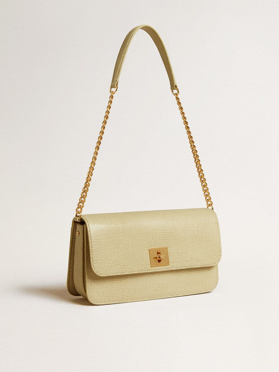 gioia tasche aus mineralgrauem schafsleder mit goldenen details