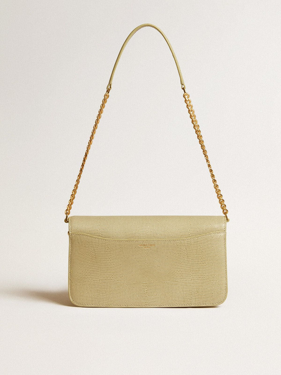 gioia tasche aus mineralgrauem schafsleder mit goldenen details