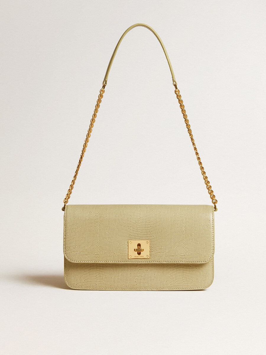 gioia tasche aus mineralgrauem schafsleder mit goldenen details
