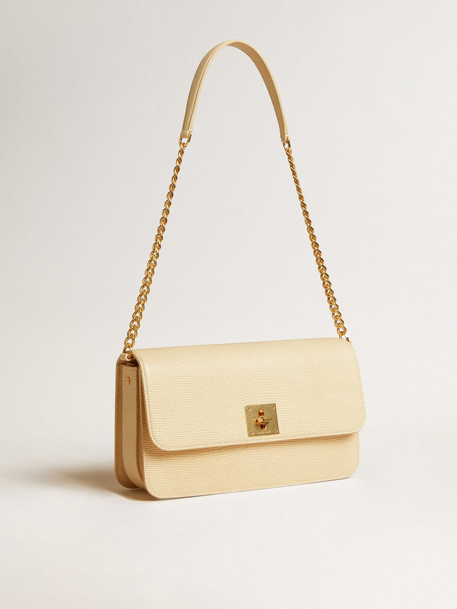 gioia-tasche aus vanillefarbenem schafsleder mit goldenen details