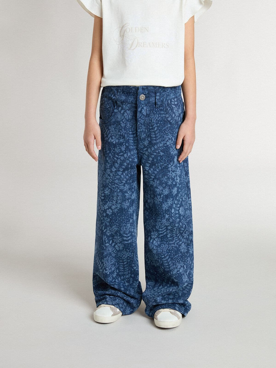 mädchenjeans mittelgroß gewaschen weit geschnitten mit print