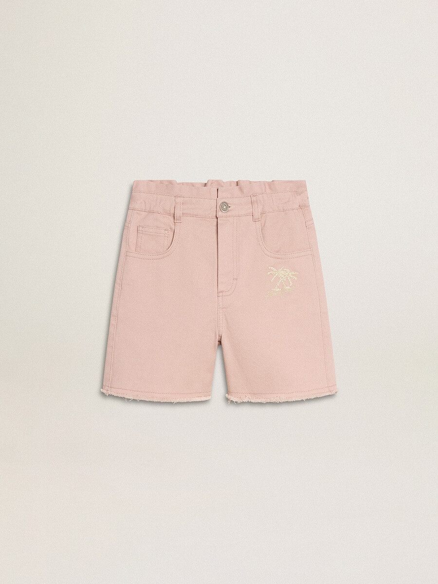 mädchen-shorts aus rosa baumwolle mit stickerei