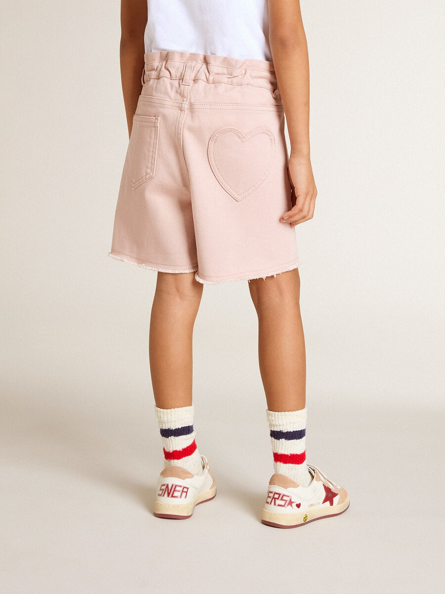mädchen-shorts aus rosa baumwolle mit stickerei