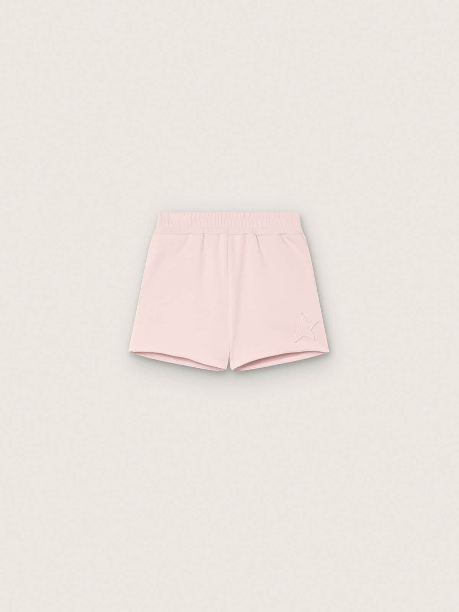 mädchenshorts mit sternenmuster aus rosa baumwolle mit aufnäher und logo