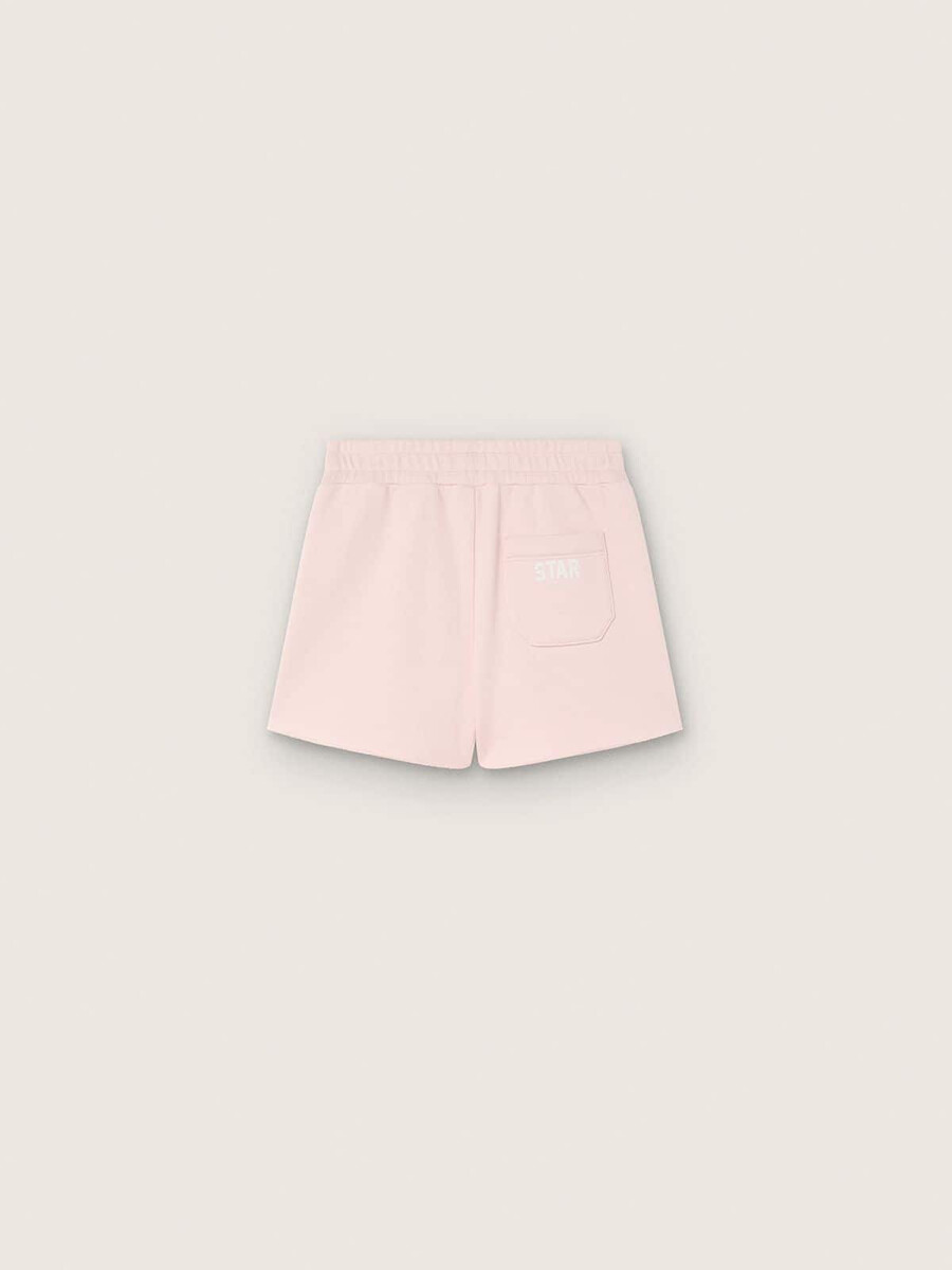 mädchenshorts mit sternenmuster aus rosa baumwolle mit aufnäher und logo