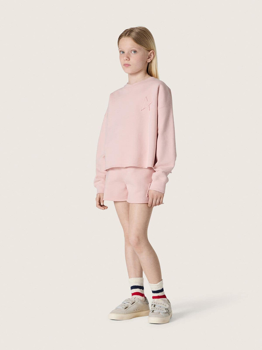 mädchenshorts mit sternenmuster aus rosa baumwolle mit aufnäher und logo