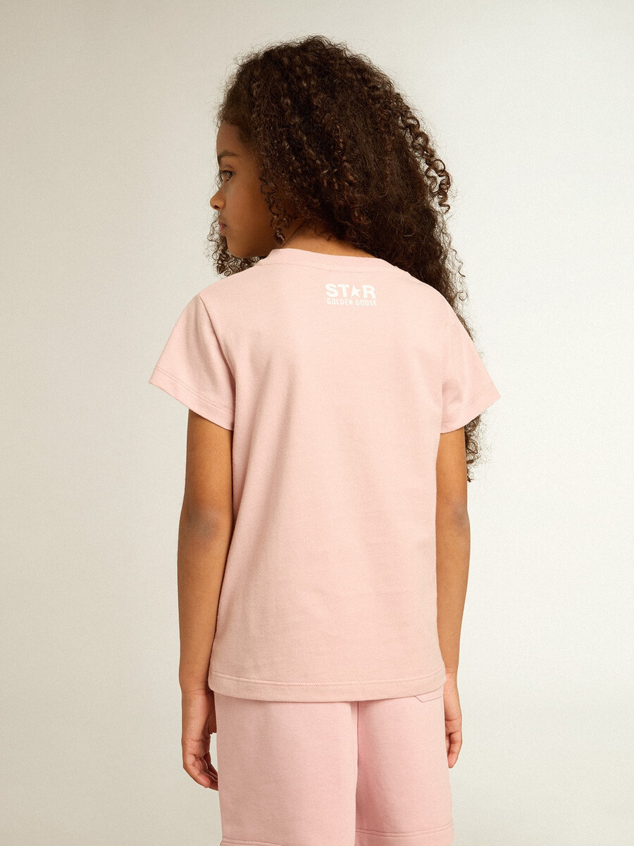 mädchen-t-shirt in rosa mit weißem logo und großem stern