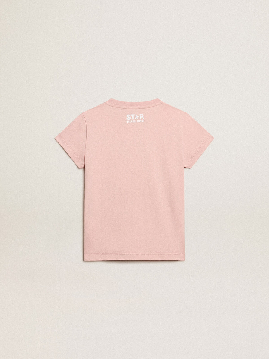 mädchen-t-shirt in rosa mit weißem logo und großem stern