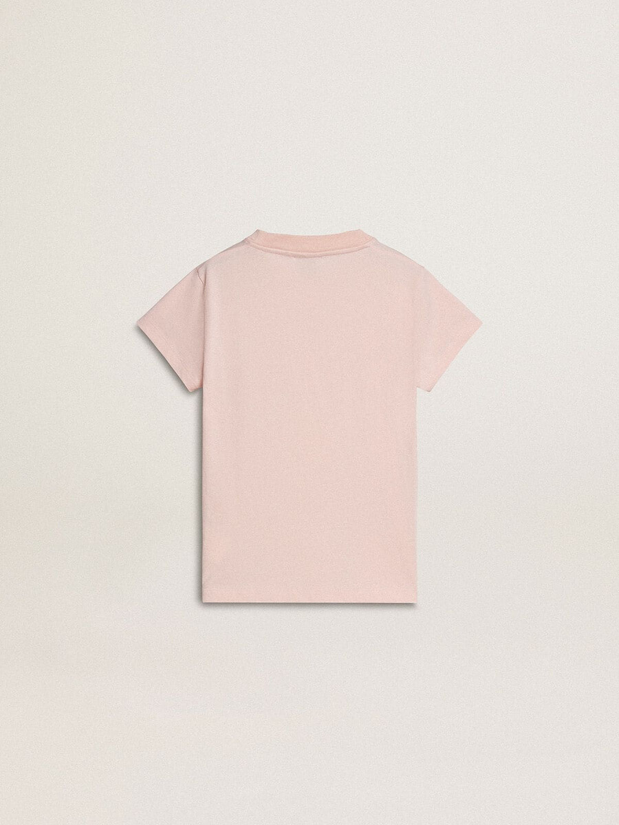 mädchen-t-shirt in rosa mit rosa aufdruck auf der vorderseite