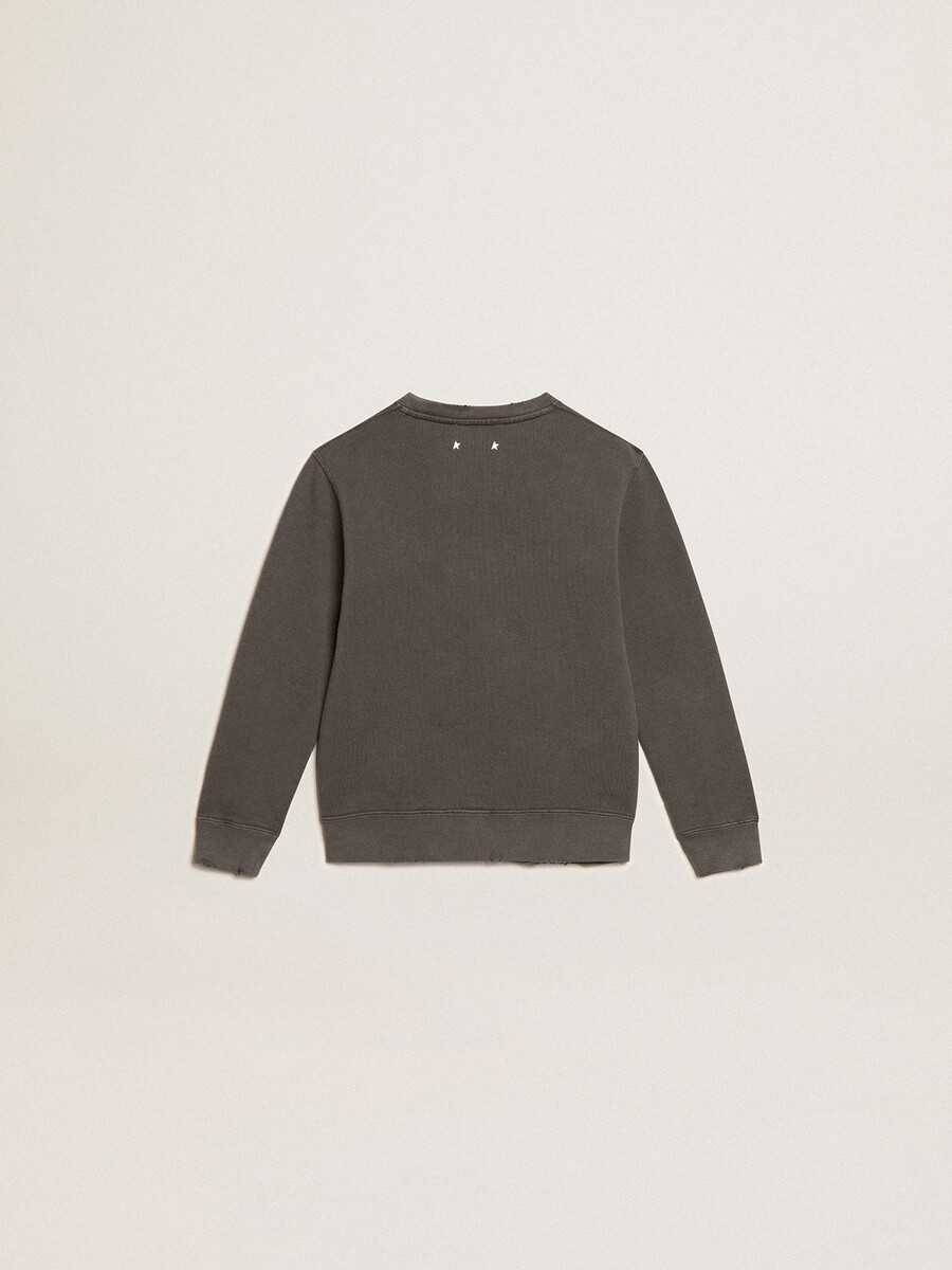 graues sweatshirt im used-look mit kristallbuchstaben