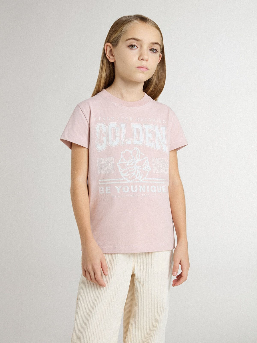 mädchen-t-shirt in rosa mit weißem aufdruck