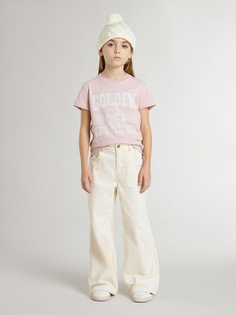 mädchen-t-shirt in rosa mit weißem aufdruck