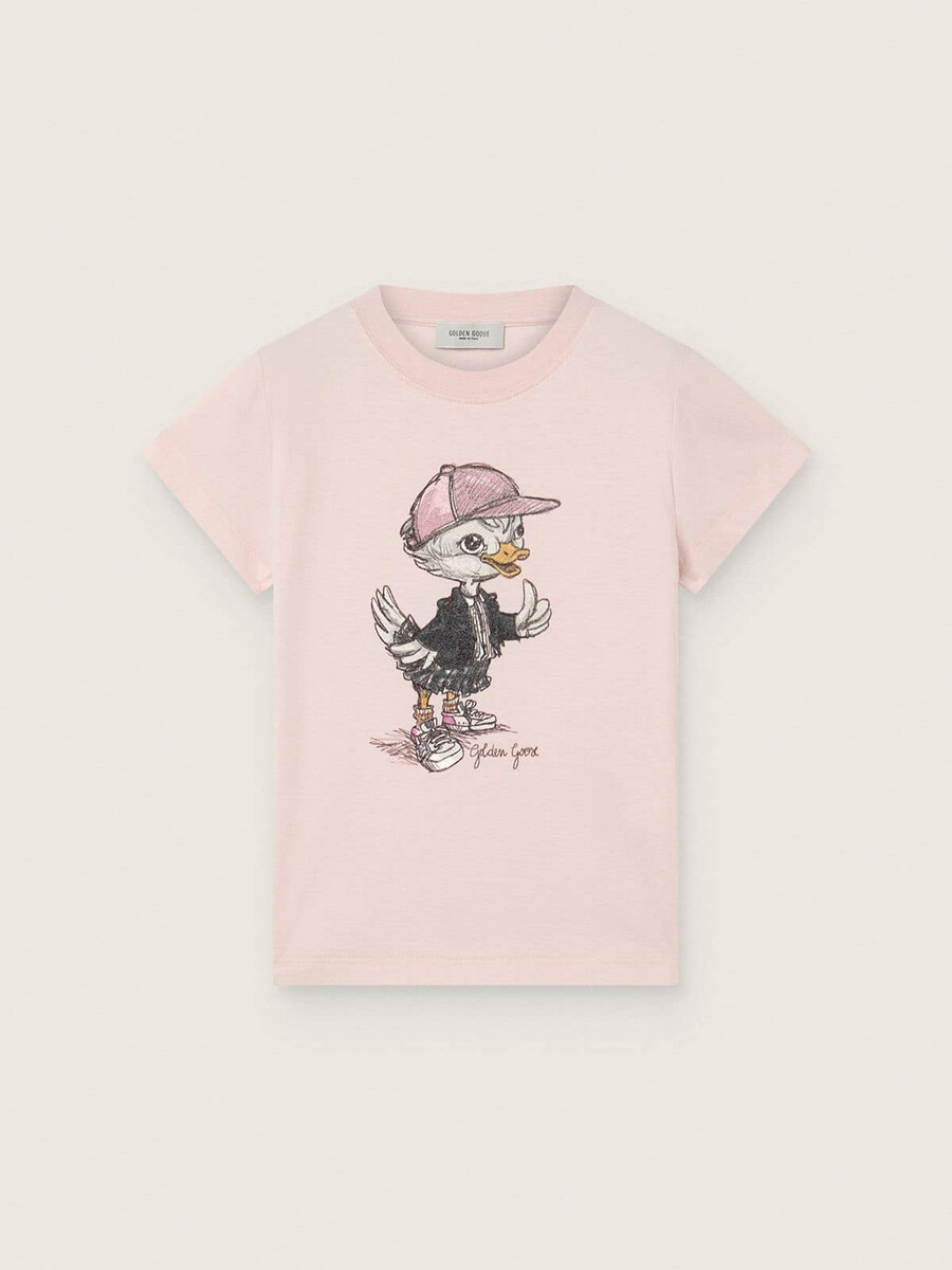 journey t-shirt für mädchen aus rosa baumwolljersey mit digitalem maskottchen-print