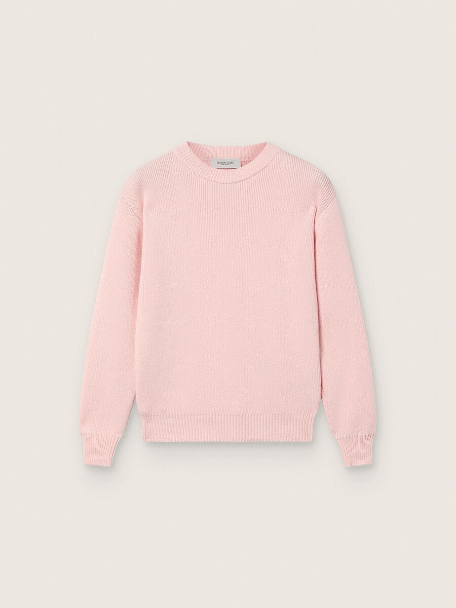 unisex-rippstrickpullover von golden für kinder in rosa mit golden-logo auf der rückseite