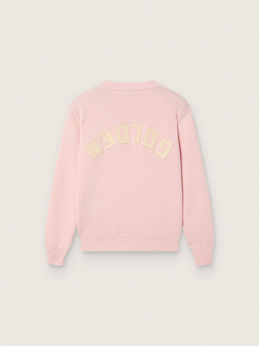 unisex-rippstrickpullover von golden für kinder in rosa mit golden-logo auf der rückseite