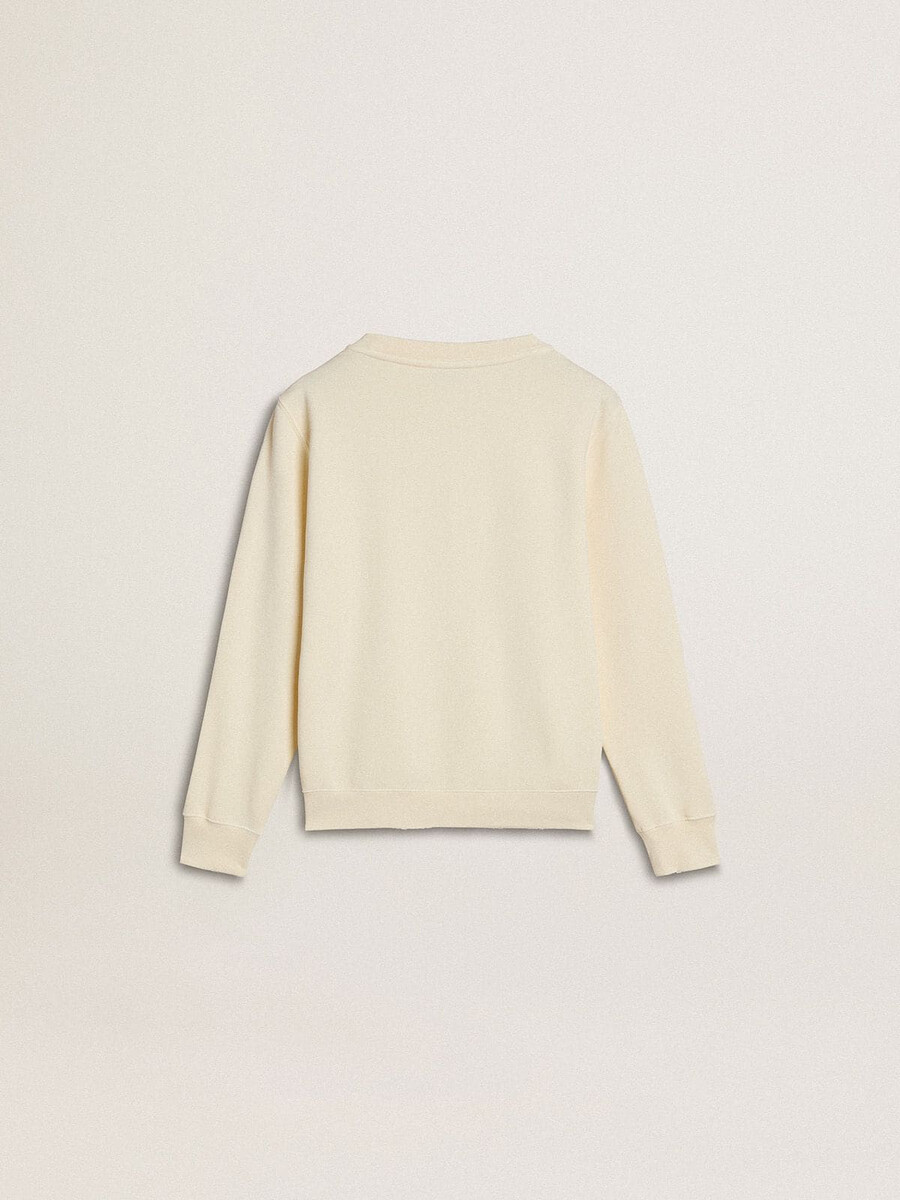 mädchen-sweatshirt in cremefarbe mit aufgenähter schrift