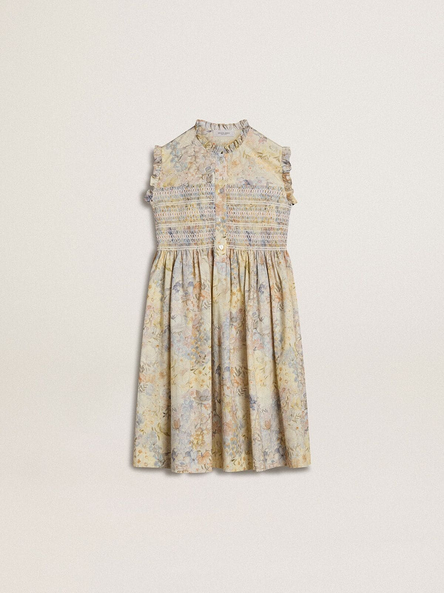 mädchen-midikleid aus baumwolle mit mehrfarbigem blumenmuster