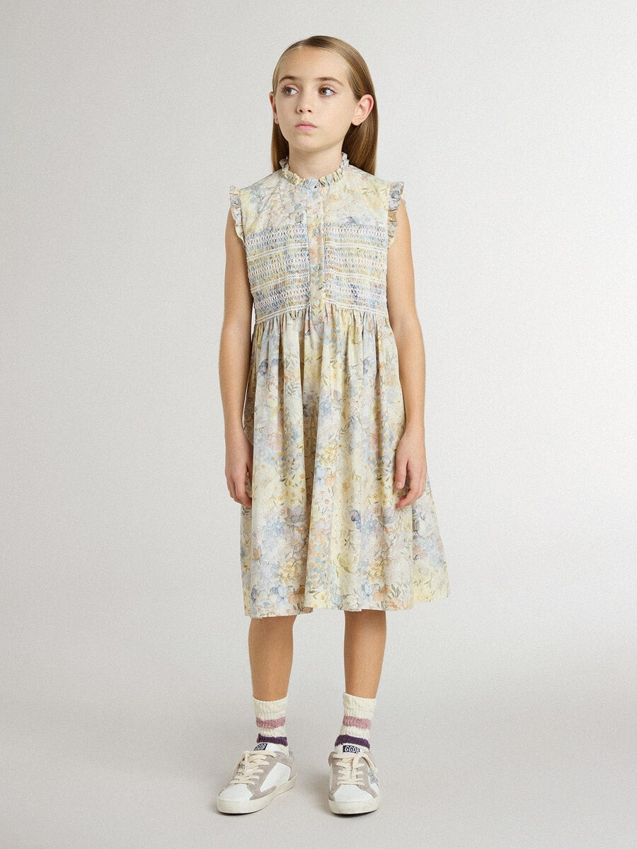 mädchen-midikleid aus baumwolle mit mehrfarbigem blumenmuster