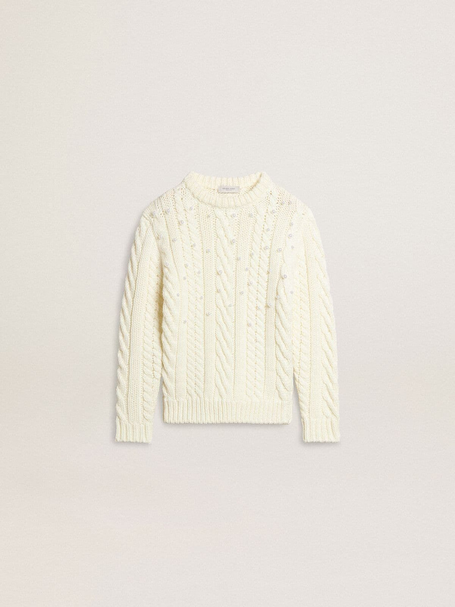 weißer wollpullover für mädchen mit perlen