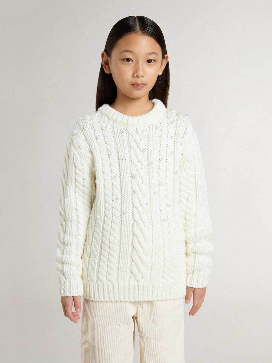 weißer wollpullover für mädchen mit perlen
