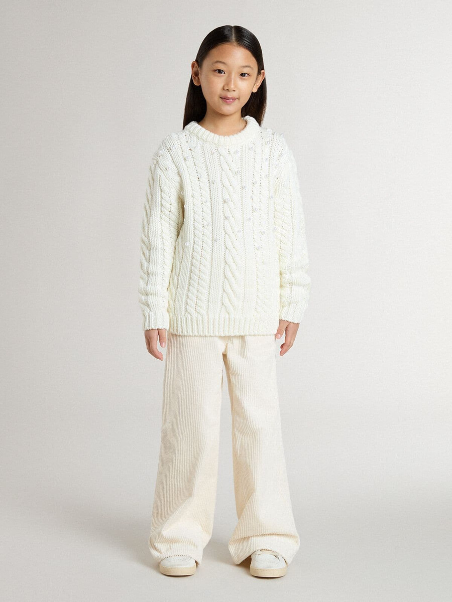 weißer wollpullover für mädchen mit perlen