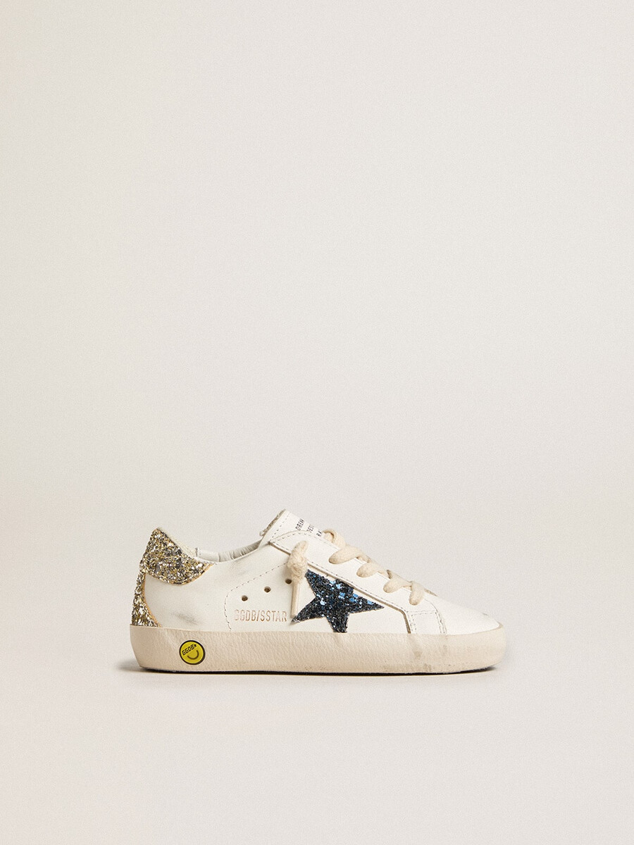 junior super-star aus leder mit glitzerstern und fersenlasche