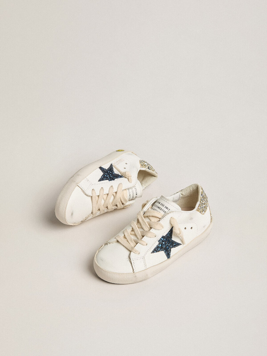 junior super-star aus leder mit glitzerstern und fersenlasche