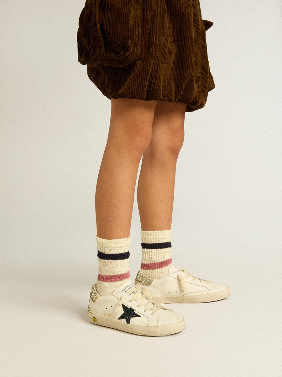 junior super-star aus leder mit glitzerstern und fersenlasche