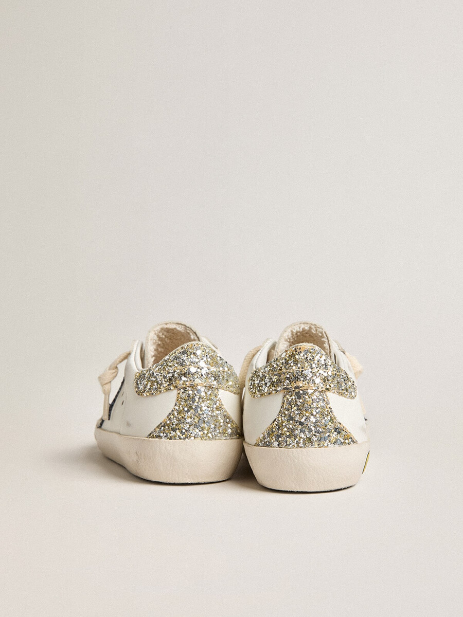 junior super-star aus leder mit glitzerstern und fersenlasche