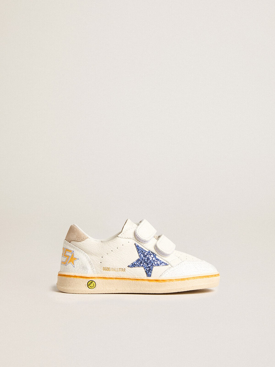 junior ball star mit blauem glitzerstern und beigefarbener wildleder-fersenlasche