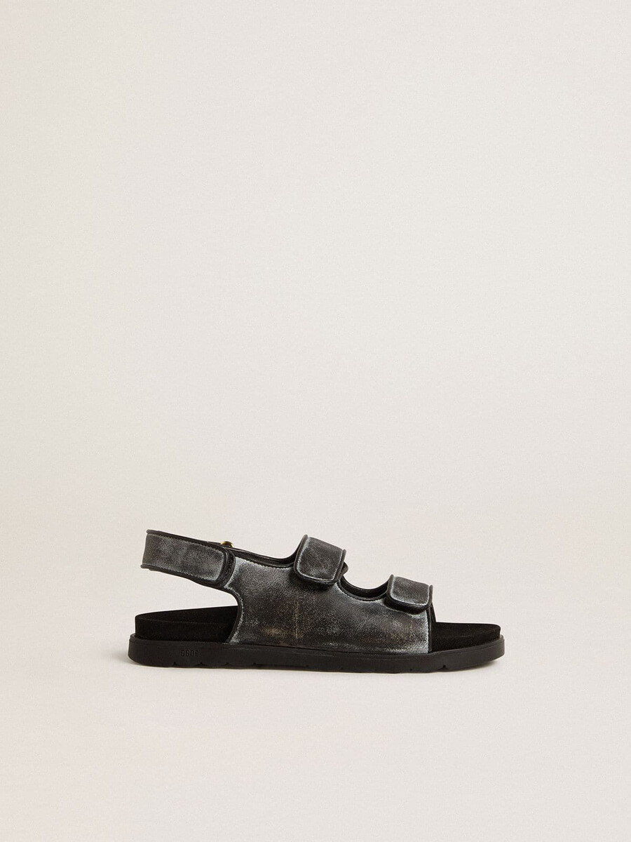 noa junior sandalen aus schwarzem vintage-leder
