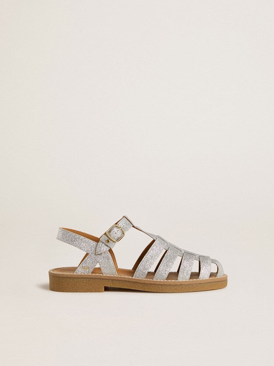 maxime young sandalen in silbernem mikroglitzer