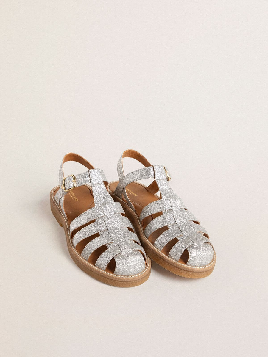maxime junior sandalen in silbernem mikroglitzer