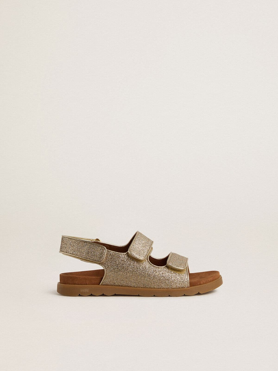noa junior sandalen aus mikroglitzer und platinleder