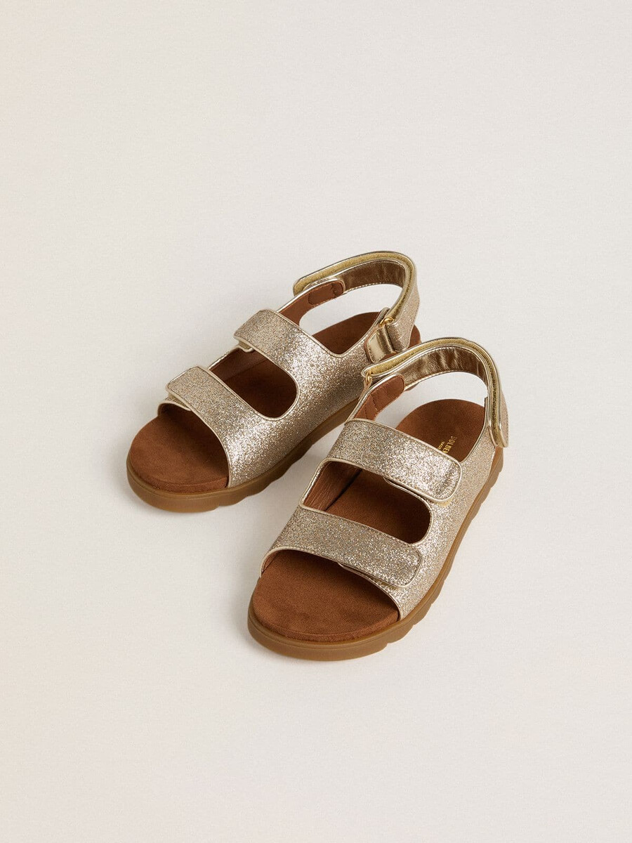 noa junior sandalen aus mikroglitzer und platinleder