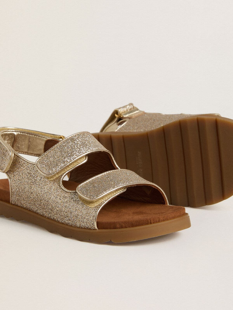 noa junior sandalen aus mikroglitzer und platinleder