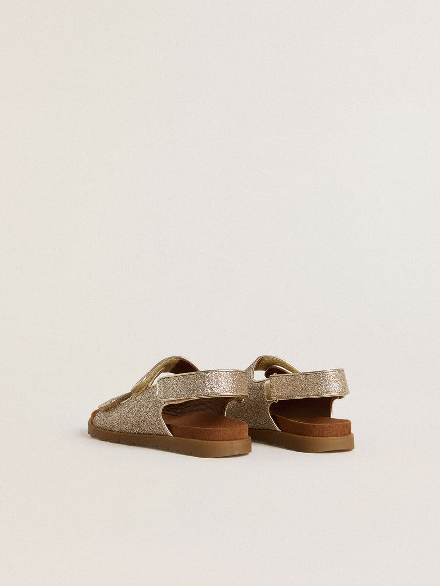 noa junior sandalen aus mikroglitzer und platinleder