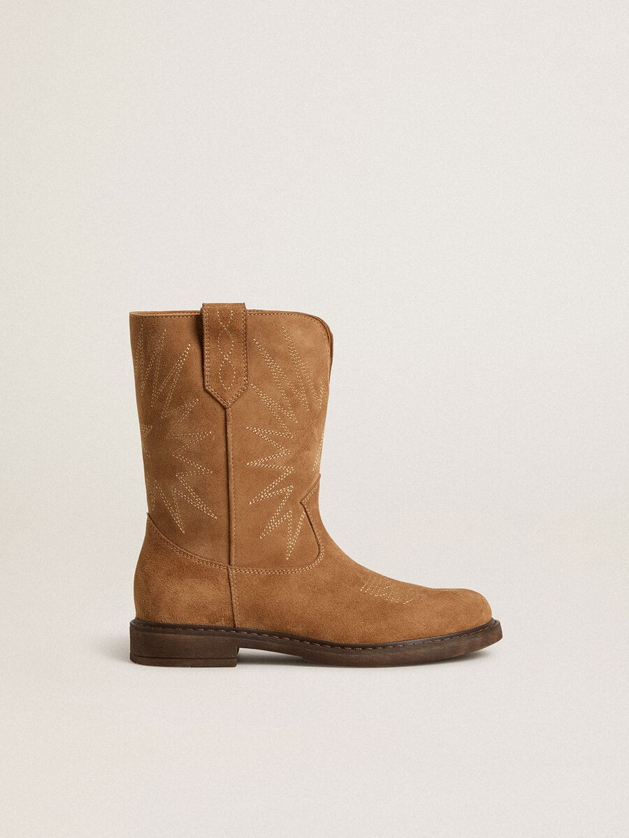 wish junior stiefel aus kamelfarbenem wildleder mit sternenstickerei