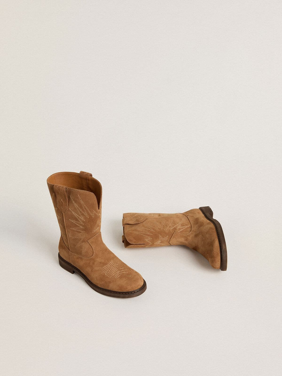 wish junior stiefel aus kamelfarbenem wildleder mit sternenstickerei