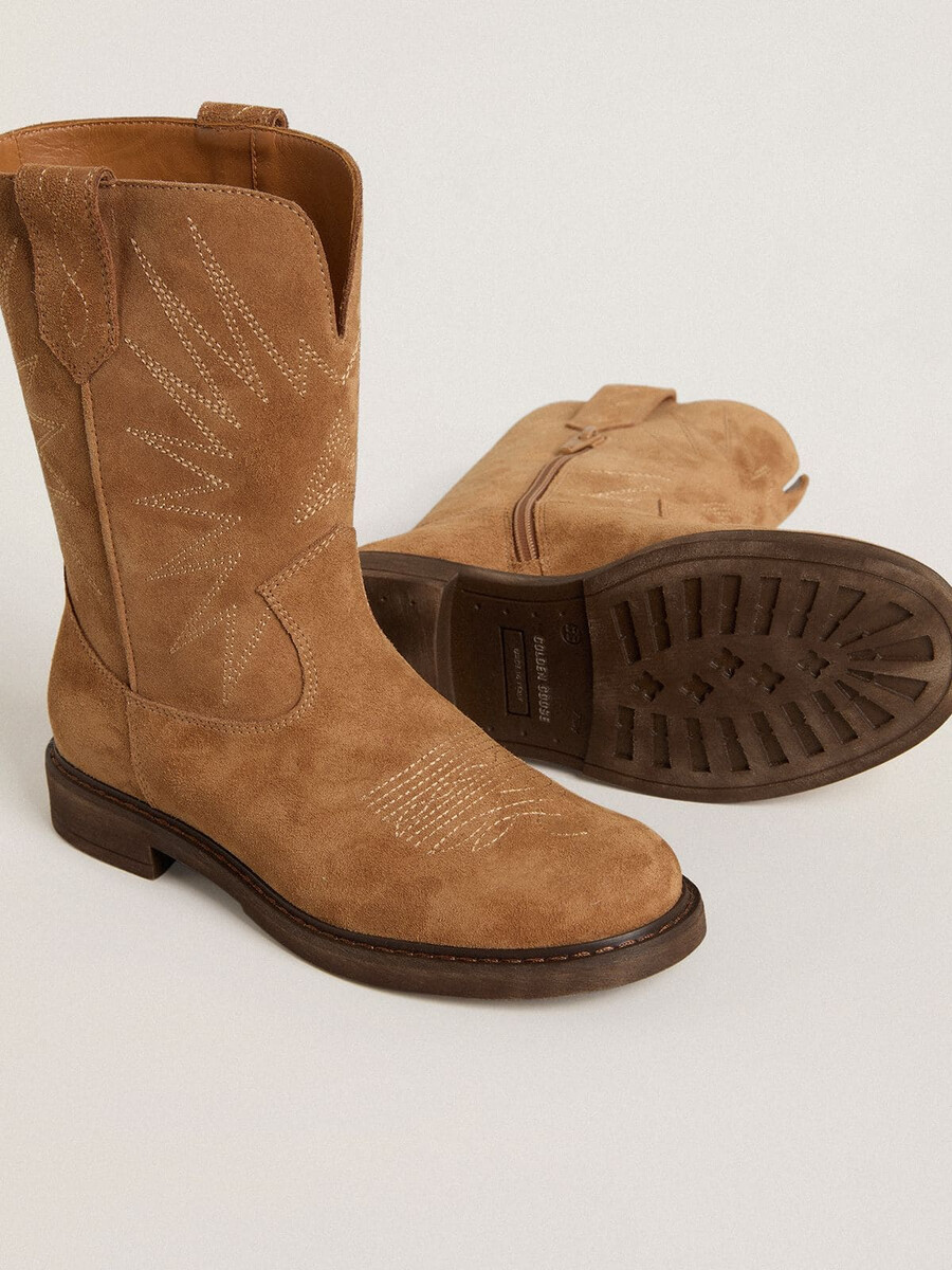 wish junior stiefel aus kamelfarbenem wildleder mit sternenstickerei