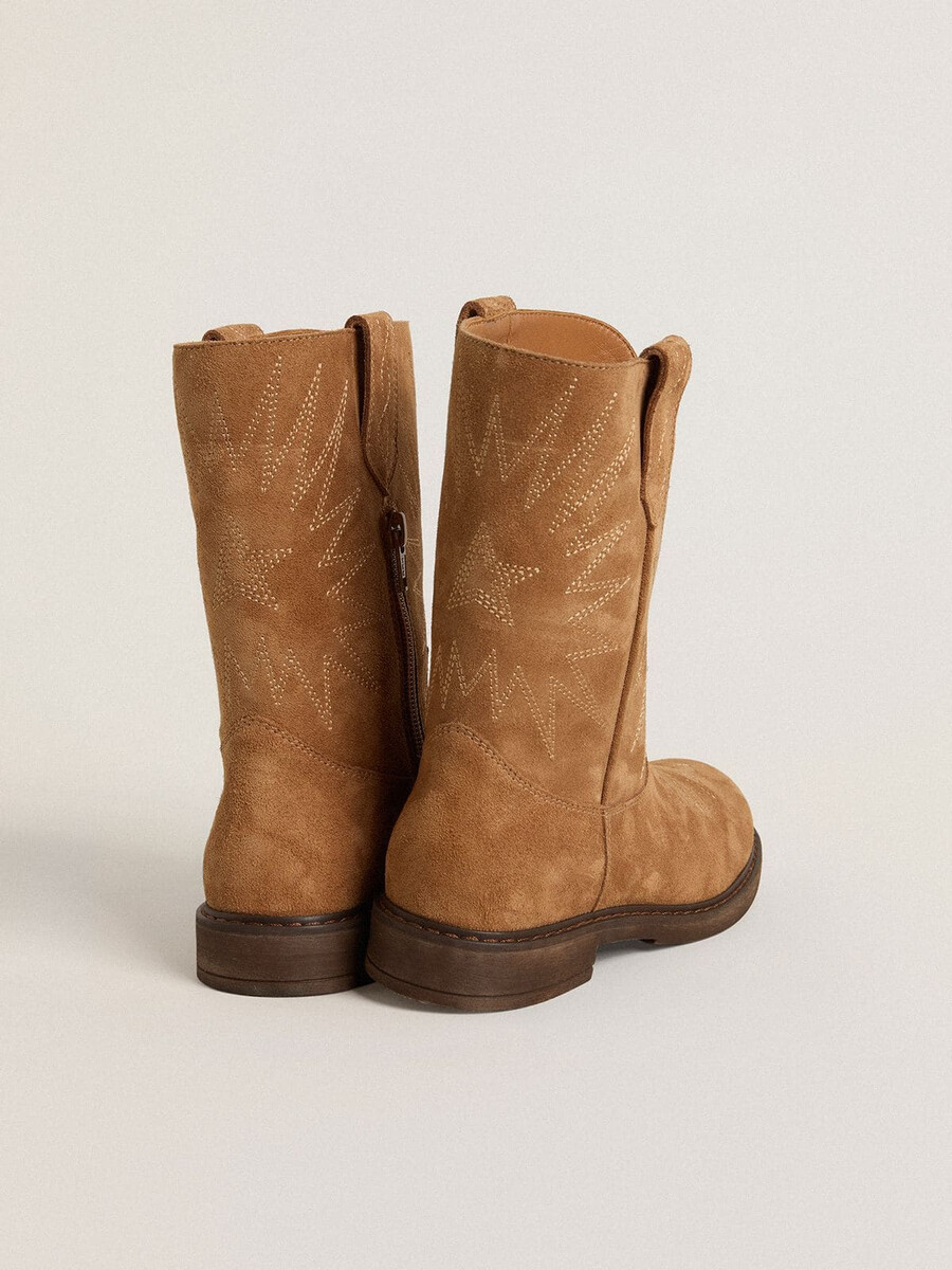 wish junior stiefel aus kamelfarbenem wildleder mit sternenstickerei