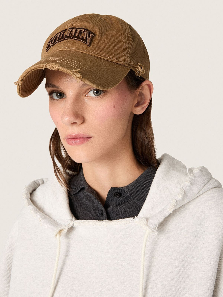 beige baseballkappe aus baumwolle mit used-look