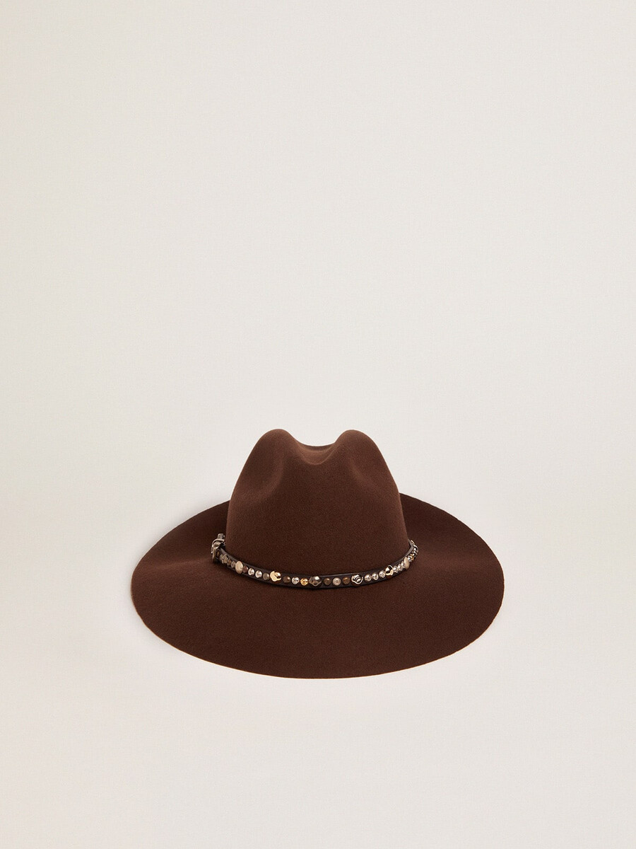 brauner fedora-hut für damen mit nieten